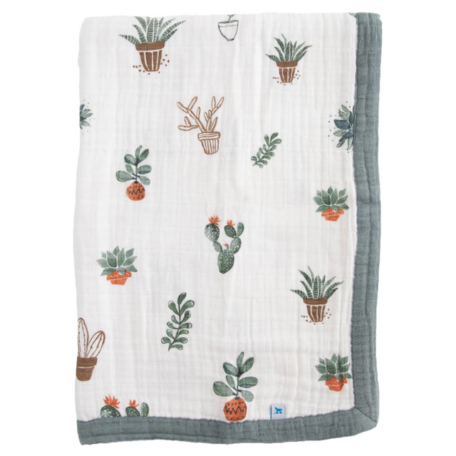 Cotton Muslin Baby Quilt - Prickle Pots - HoneyBug 