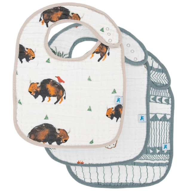 Cotton Muslin Classic Bib 3 pack - Bison - HoneyBug 