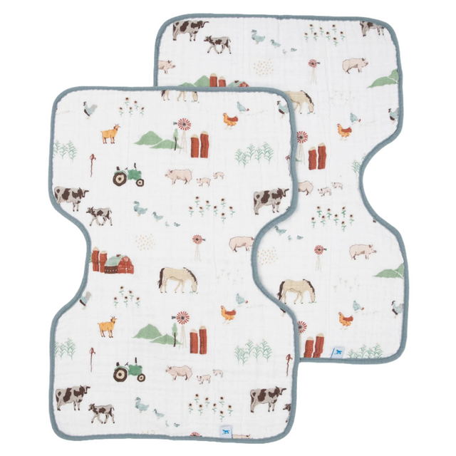 Cotton Muslin Burp Cloth 2 Pack - Farmyard - HoneyBug 