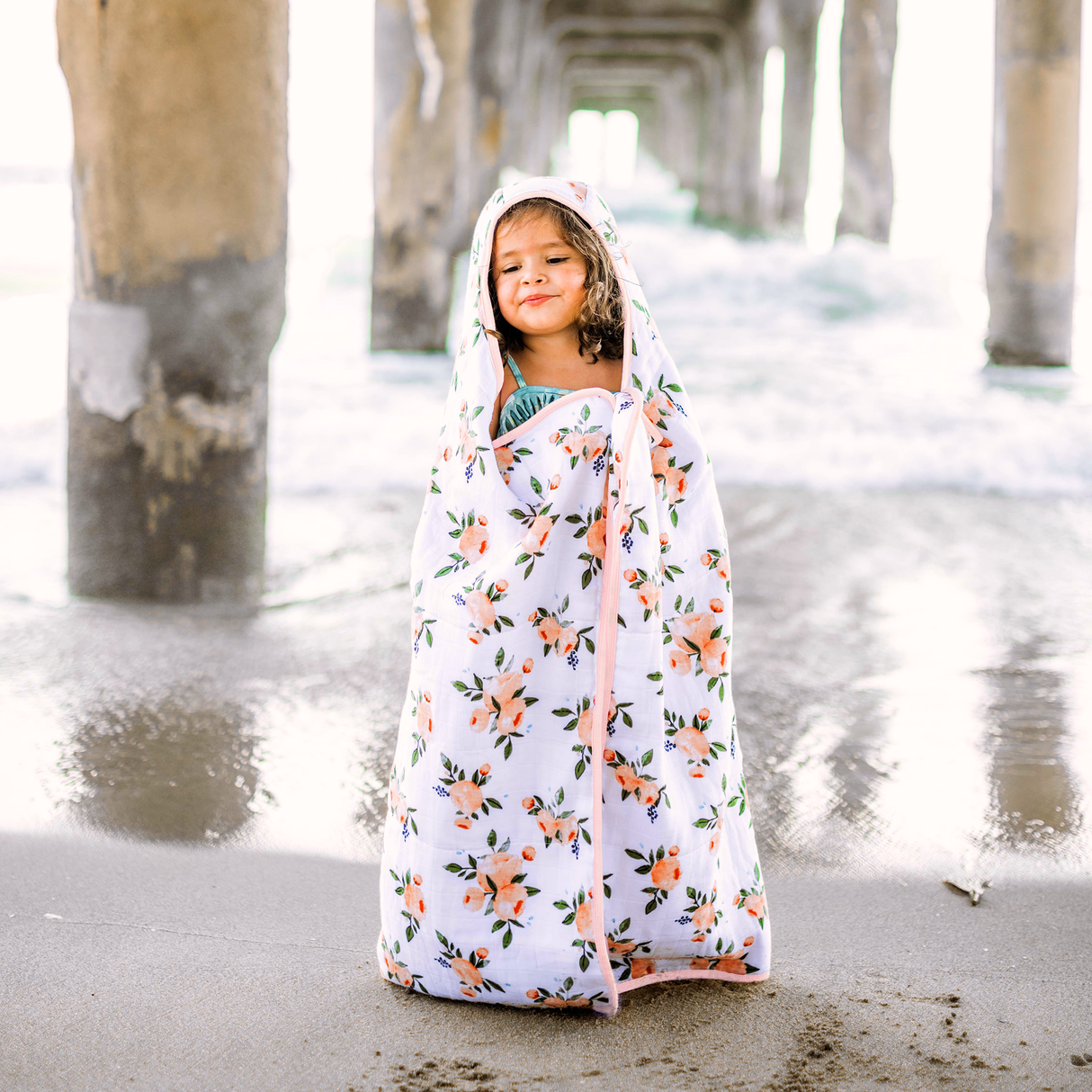 Toddler Hooded Towel - Watercolor Roses - HoneyBug 