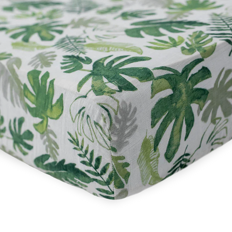 Cotton Muslin Crib Sheet - Tropical Leaf