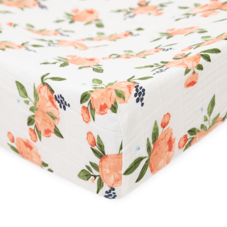 Cotton Muslin Changing Pad Cover - Watercolor Roses - HoneyBug 