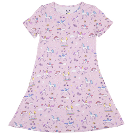 Enchanted Unicorn Bamboo Girls' Short Sleeve Dress - HoneyBug 
