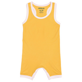 100% Peruvian Pima Cotton Misted Yellow with White Sleeveles Summer Romper - HoneyBug 
