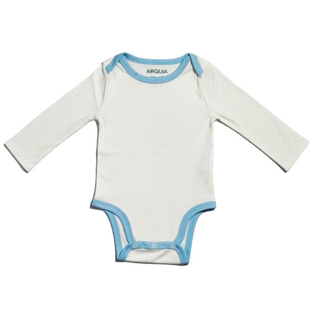 100% Peruvian Pima Cotton White with Chambray Blue Long Sleeve Snap Bodysuit - HoneyBug 