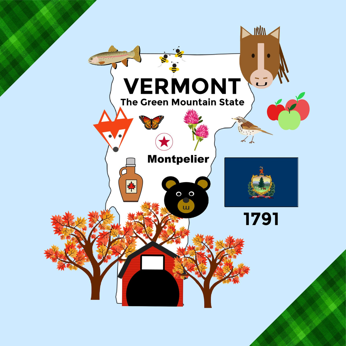 Vermont State Tag Toy Crinkle Square That Teaches Facts