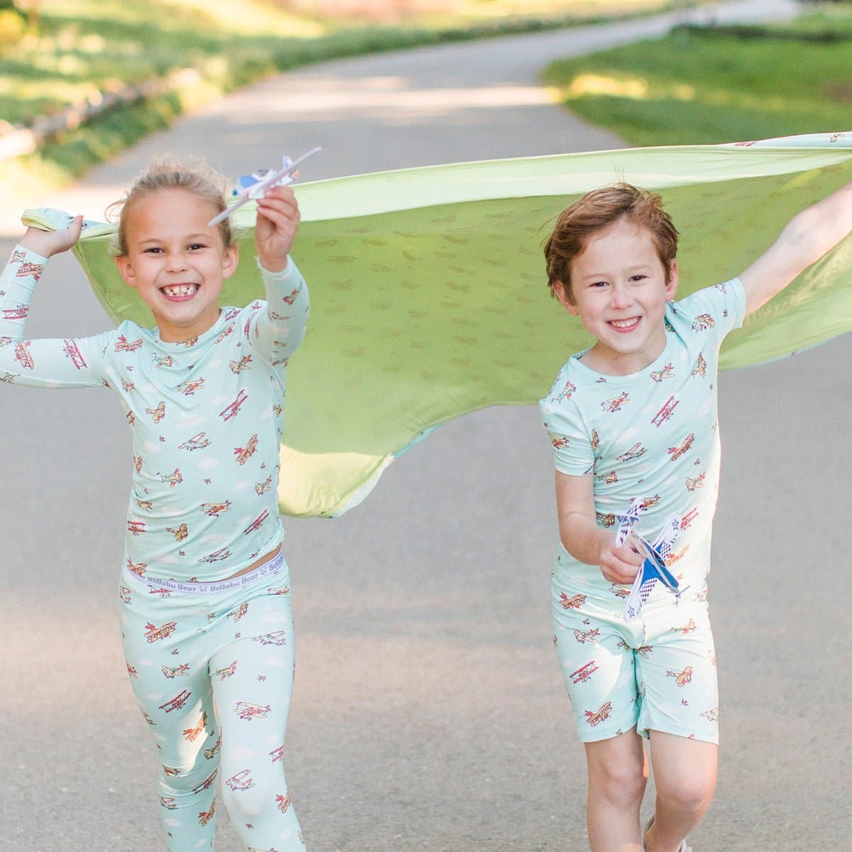 Vintage Airplanes Bamboo Kids Pajama Short Set - HoneyBug 