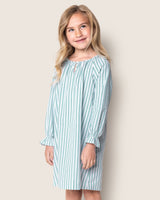 Girl's Twill Delphine Nightgown in Emerald Ticking