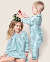 Girl's Twill Delphine Nightgown in Emerald Ticking