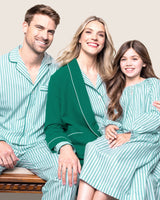 Girl's Twill Delphine Nightgown in Emerald Ticking