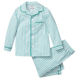 Kid's Twill Pajama Set in Emerald Ticking