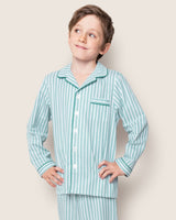 Kid's Twill Pajama Set in Emerald Ticking