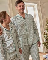 Kid's Twill Pajama Set in Emerald Ticking - HoneyBug 