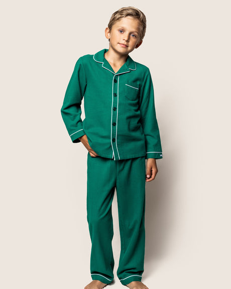 Kid's Flannel Pajama Set in Forest Green