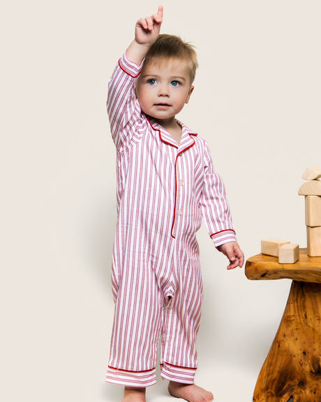 Baby's Twill Romper in Antique Red Ticking