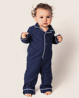 Baby's Flannel Romper in Navy with White Piping