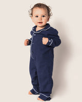 Baby's Flannel Romper in Navy with White Piping