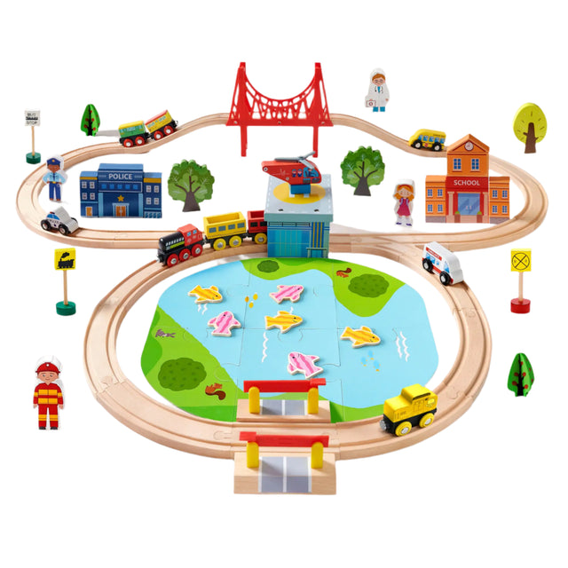 Tiny Land® Wooden Train Set 110 Pcs - HoneyBug 