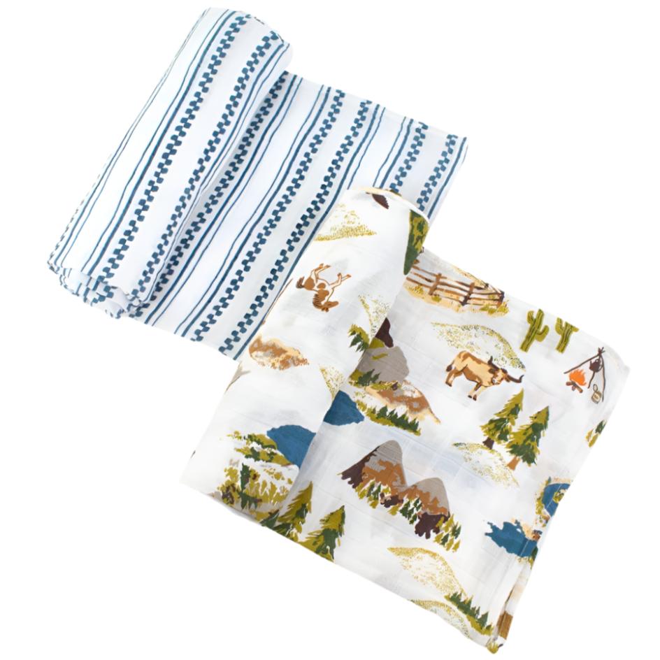 Muslin Swaddle Blanket Set Premium Cotton Wyoming + Western Stripe - HoneyBug 