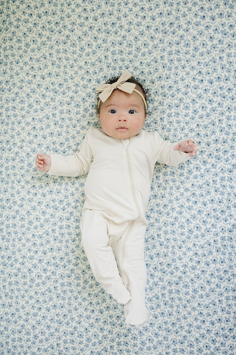 Blue Blossom Muslin Crib Sheet - HoneyBug 