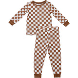 Rust Checkered Ribbed Bamboo Cozy Set