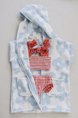 Coastal Floral Zip-Up Organic Cotton Beach Poncho