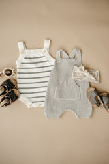 Sage Stripe Knit Bubble Romper - HoneyBug 