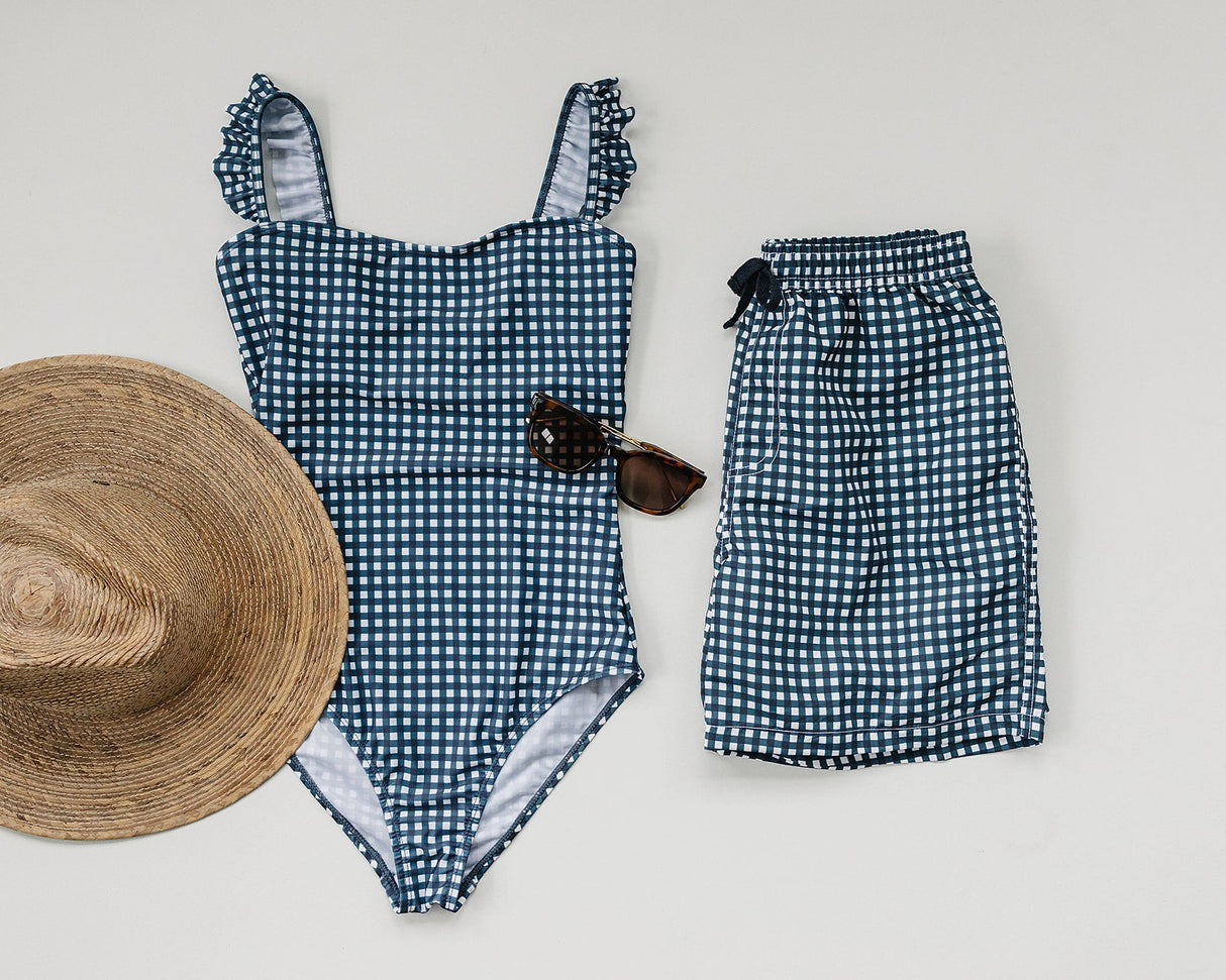 Navy Gingham Women’s One-Piece - HoneyBug 