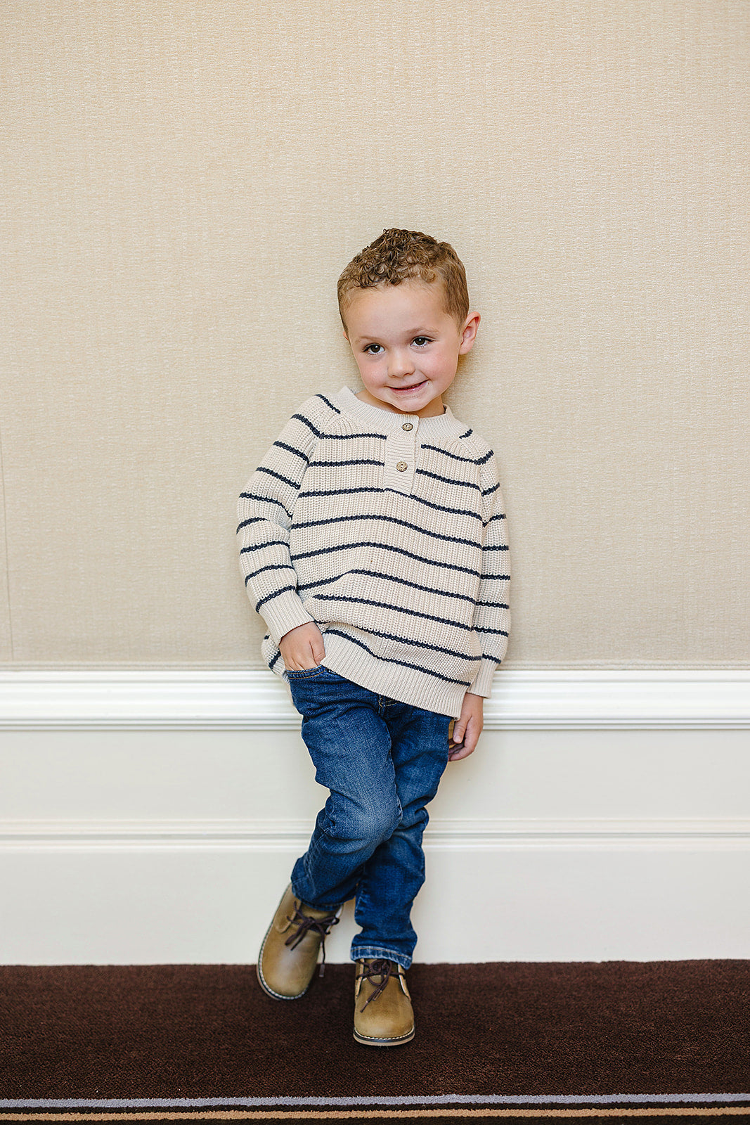 Stripe Button Knit Sweater - HoneyBug 