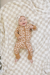 Mustard Floral Ribbed Bamboo Zipper - HoneyBug 