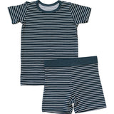 Navy Stripes Ribbed Bamboo Cozy Short Set - HoneyBug 