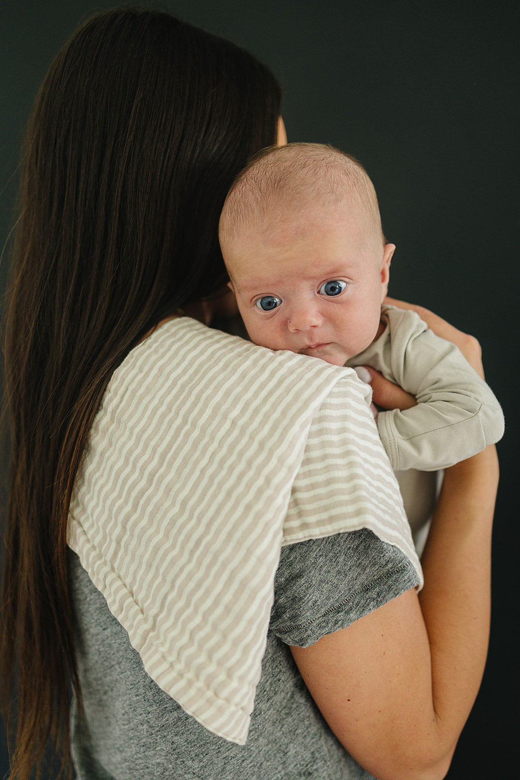 Taupe Stripe Muslin Burp Cloth - HoneyBug 