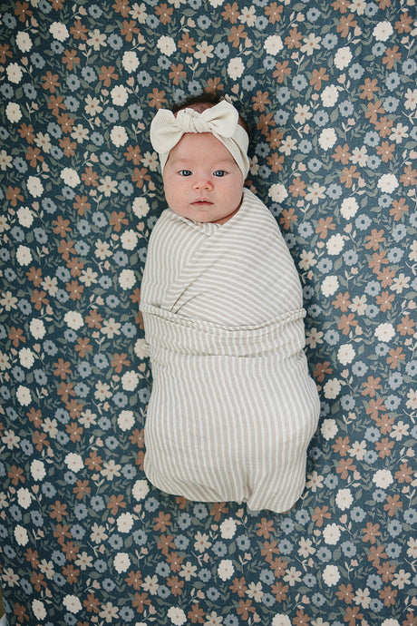 Taupe Stripe Muslin Swaddle Blanket - HoneyBug 