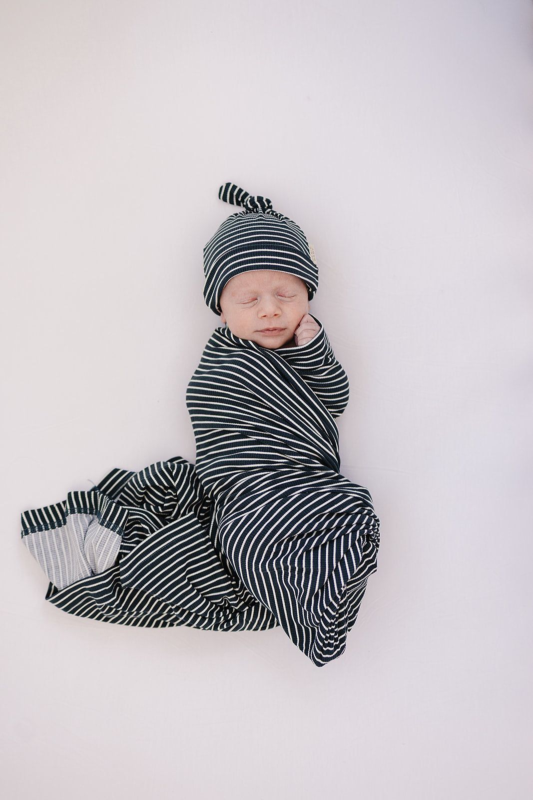 Navy Stripes Ribbed Bamboo Stretch Swaddle - HoneyBug 