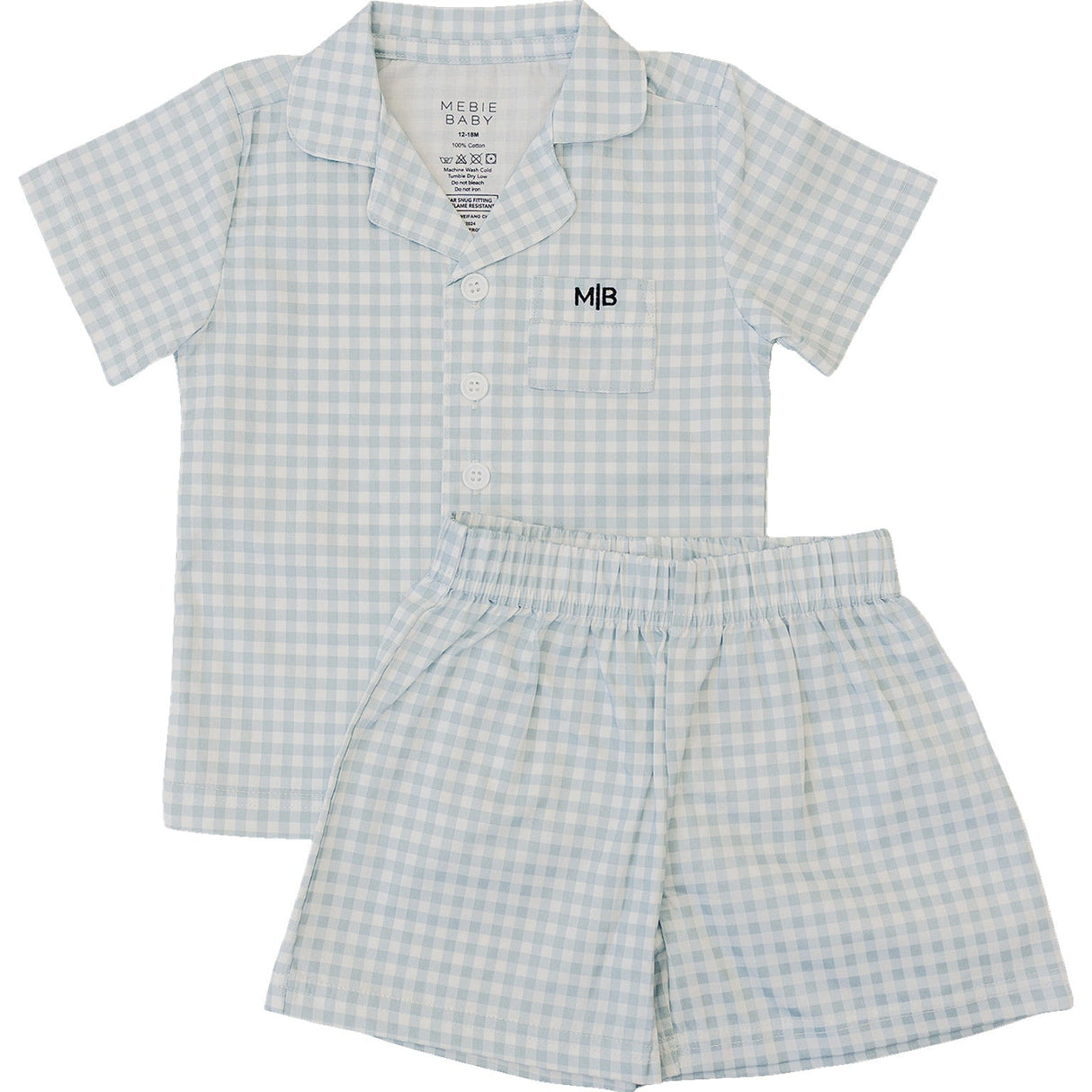 Light Blue Gingham Short Pajama Set - HoneyBug 