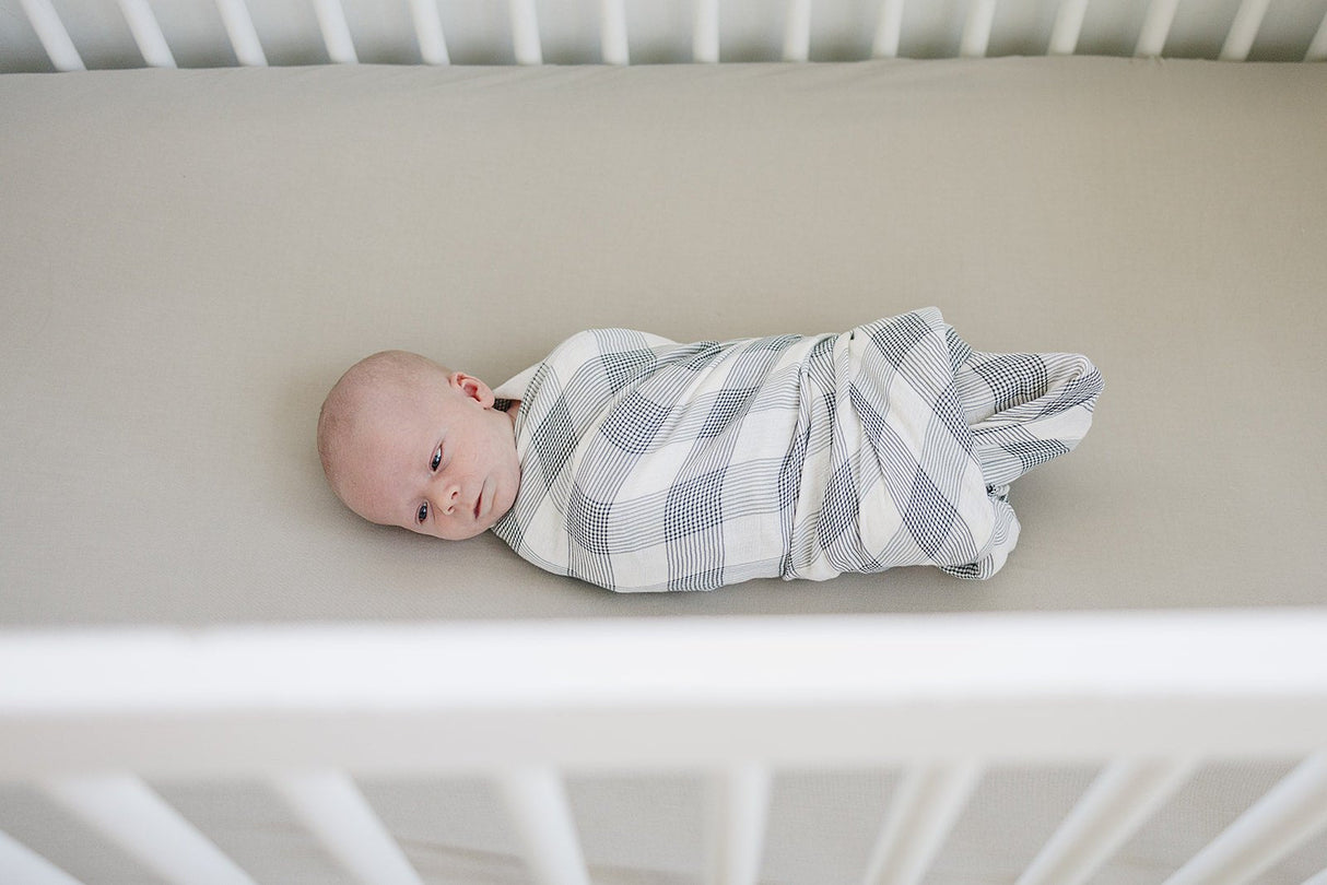 Coastal Plaid Muslin Swaddle Blanket - HoneyBug 