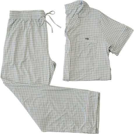 Women's Light Blue Gingham Pajama Set - HoneyBug 