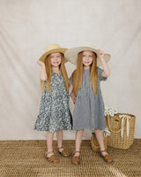 Navy Gingham Linen Cotton Dress - HoneyBug 