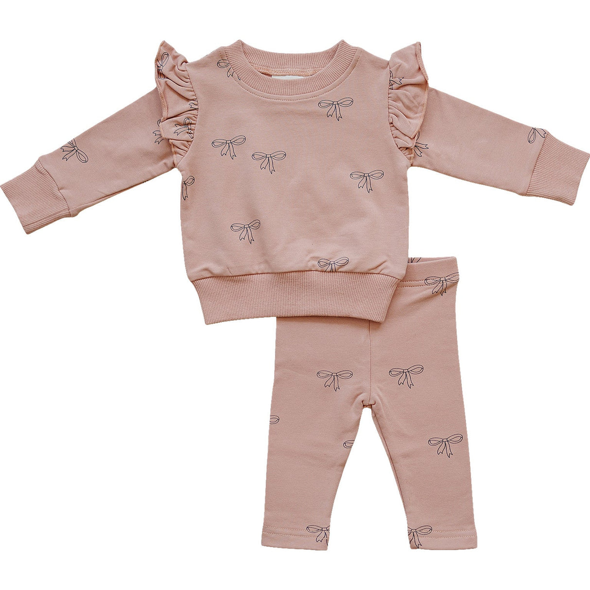 Pink Ribbon Ruffle French Terry Set - HoneyBug 