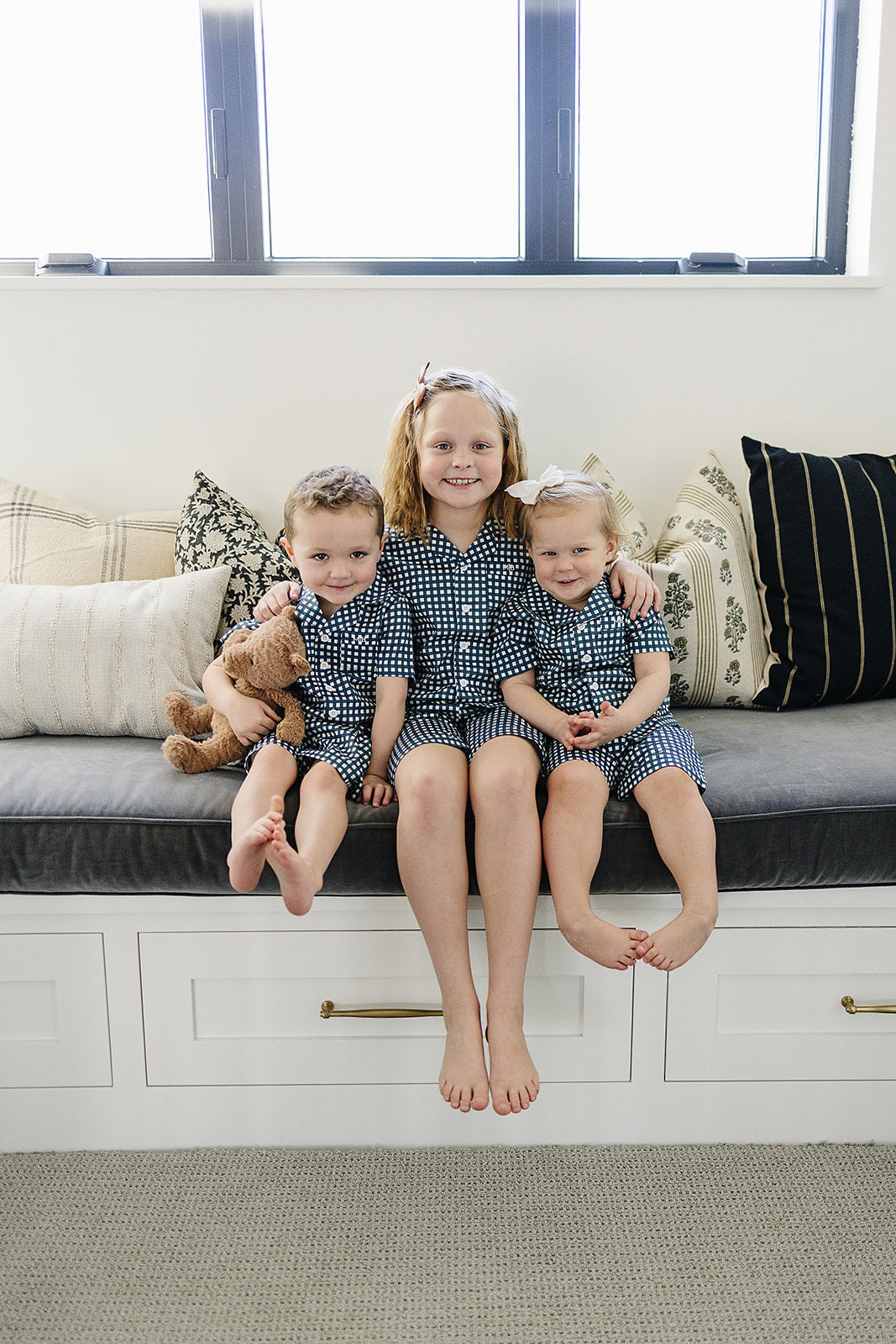 Navy Gingham Short Pajama Set - HoneyBug 
