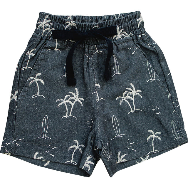 Navy Surfer Linen Cotton Shorts - HoneyBug 