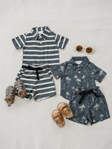 Navy Surfer Linen Cotton Shorts - HoneyBug 