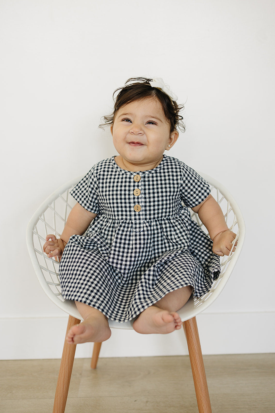 Navy Gingham Linen Cotton Dress - HoneyBug 