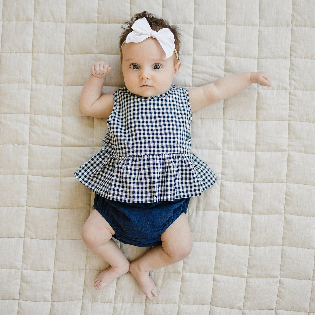 Navy Gingham Peplum Set - HoneyBug 