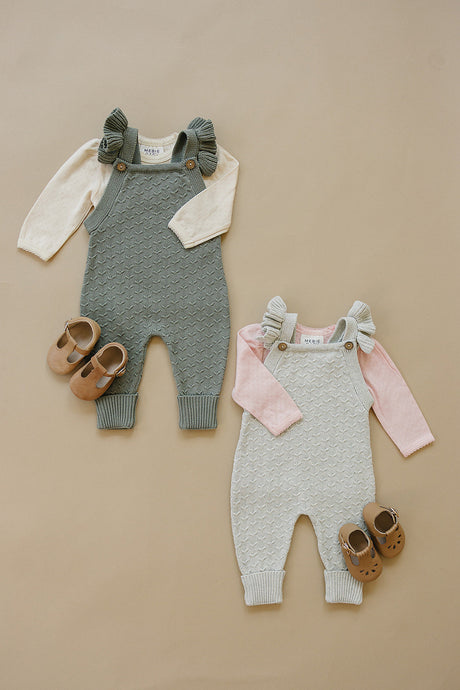 Grey Ruffle Knit Overalls - HoneyBug 