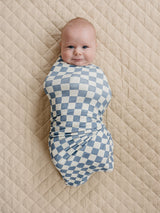 Blue Checkered Ribbed Bamboo Stretch Swaddle