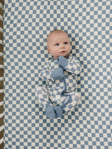 Blue Checkered Ribbed Bamboo Stretch Crib Sheet