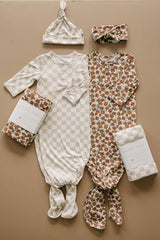 Taupe Checkered Bamboo Newborn Knot Hat - HoneyBug 