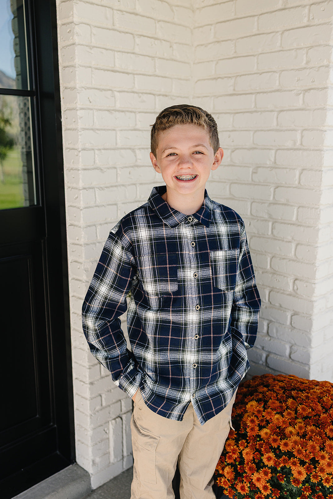 Navy Plaid Button Up Shirt - HoneyBug 