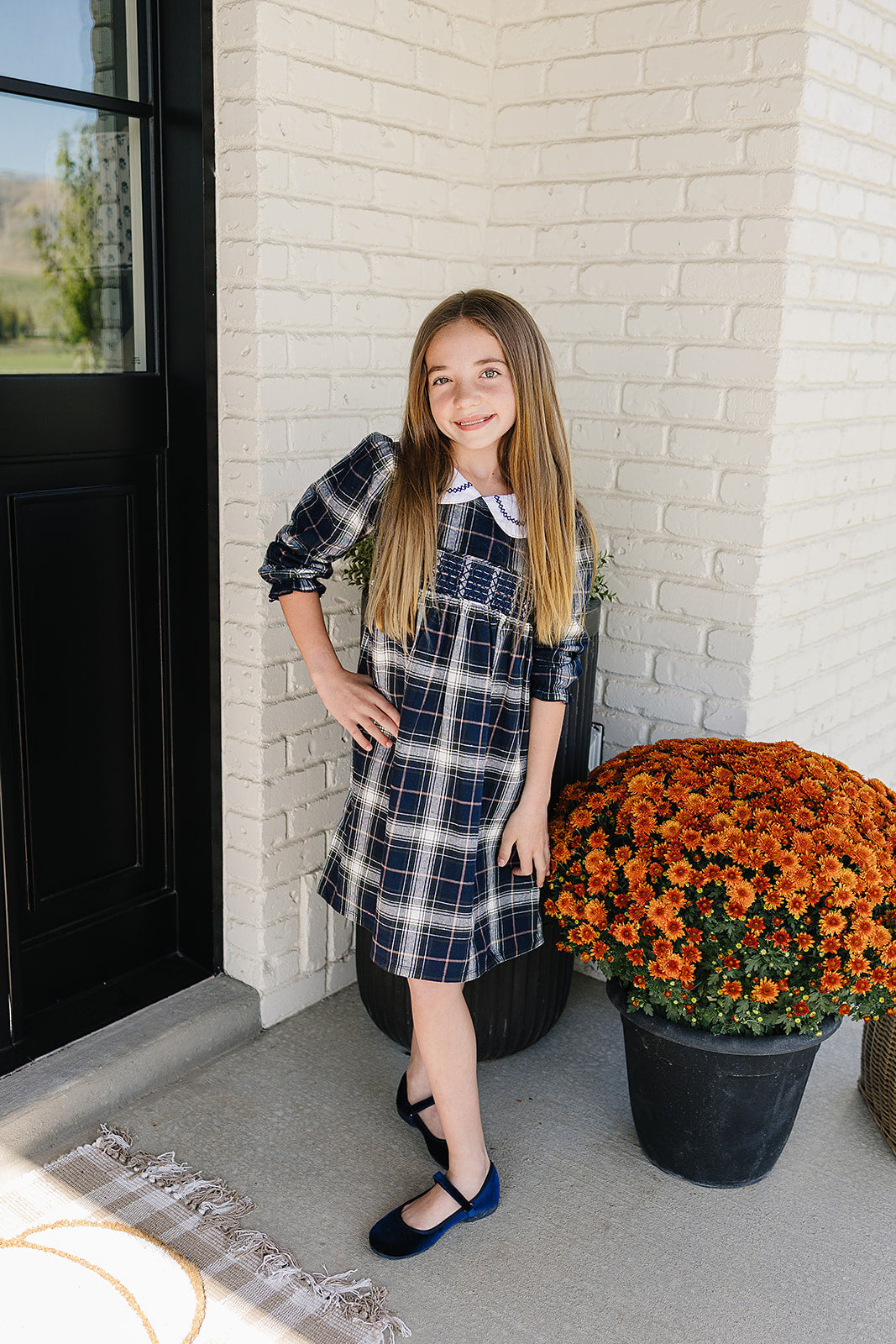 Navy Plaid Smocked Dress - HoneyBug 